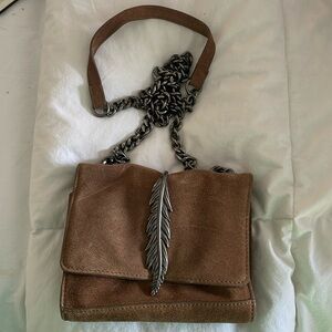 Zara Suede Purse with Metal Chain and Feather Closure